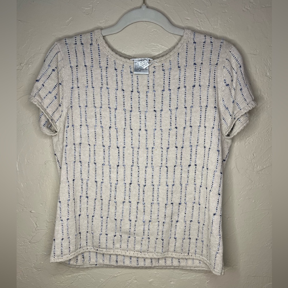 Talbots Petite knitted cream with blue woven stitching